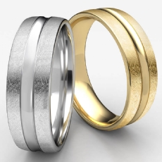 Swirl Finish Center Convex Cut White Gold Men's Wedding Band