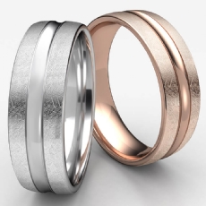 Swirl Finish Center Convex Cut 14k Rose Gold Men's Wedding Band