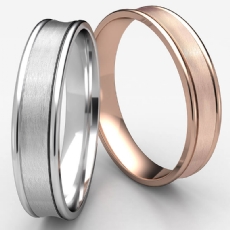 Concave Satin Finished Unisex Carved Wedding Band 14k Rose Gold