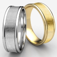 Swirled Finish Center Concave Unisex White Gold Wedding Band