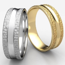 Hammered Finish Center Cut Unisex White Gold Wedding Band