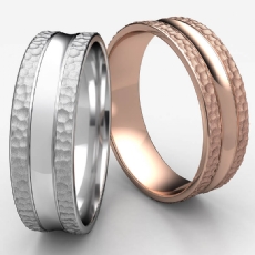 Hammered Finish Center Cut Unisex 14k Rose Gold Wedding Band