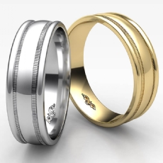 Unisex High Polished Milgrain Domed White Gold Wedding Band