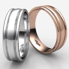 Unisex High Polished Milgrain Domed 14k Rose Gold Wedding Band