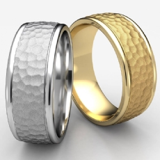 Hammered Finish Polished Edge Unisex White Gold Wedding Band