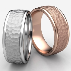 Hammered Finish Polished Edge Unisex 14k Rose Gold Wedding Band