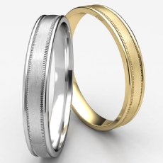 Satin Finished Milgrain Unisex 14k Gold Yellow Carved Wedding Band