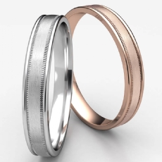 Satin Finished Milgrain Unisex 14k Rose Gold Carved Wedding Band