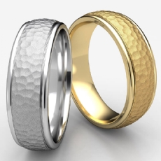 Polished Edge Hammered Finish Unisex Wedding Band White Gold