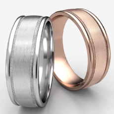 Satin Center Unisex Milgrain Carved Wedding Band 14k Rose Gold