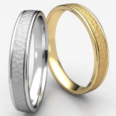 Unisex Hammered Finish Polished Edge Wedding Band White Gold