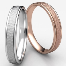 Unisex Hammered Finish Polished Edge Wedding Band 14k Rose Gold