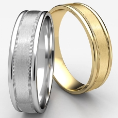 Unisex Satin Milgrain Round Edges White Gold Wedding Band