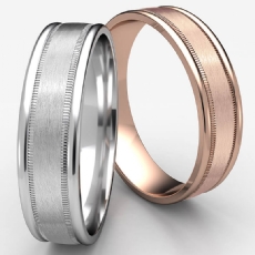Unisex Satin Milgrain Round Edges 14k Rose Gold Wedding Band