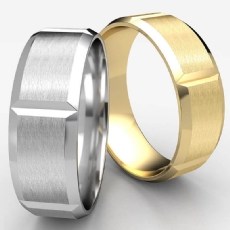 Vertical Grooved Beveled Edge White Gold Unisex Wedding Band