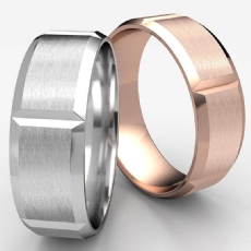 Vertical Grooved Beveled Edge 14k Rose Gold Unisex Wedding Band