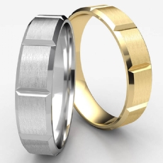 Unisex Beveled Edge Vertical Grooved White Gold Wedding Band