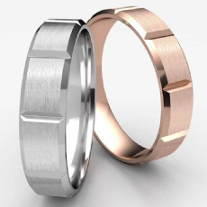 Unisex Beveled Edge Vertical Grooved 14k Rose Gold Wedding Band