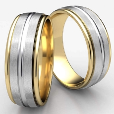 Satin Finish Center Grooved 2 Tone Gold Unisex Wedding Band