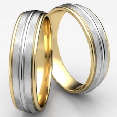 2 Tone Gold Center Grooved Satin Finish Unisex Wedding Band