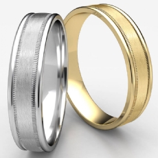 Satin Finish Center Milgrain Unisex White Gold Wedding Band