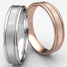 Satin Finish Center Milgrain Unisex 14k Rose Gold Wedding Band