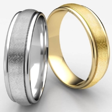 Swirled Finish Center Carved Men's Wedding Band 14k Gold Yellow