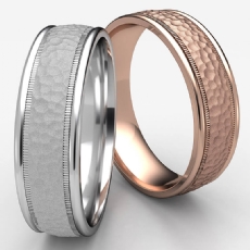 Unisex Hammered Finish Milgrain Edge 14k Rose Gold Wedding Band