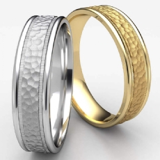 Hammered Finish Unisex Milgrain Edge Wedding Band White Gold