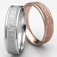 Hammered Finish Unisex Milgrain Edge Wedding Band 14k Rose Gold