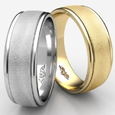 Comfort Fit Wire Brushed Finish White Gold Wedding Band Men