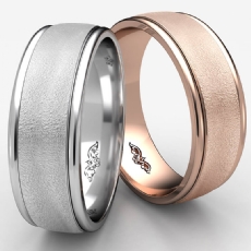 Comfort Fit Wire Brushed Finish 14k Rose Gold Wedding Band Men