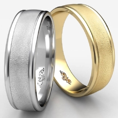 Wire Brushed Finish Round Edge Men's White Gold Wedding Band