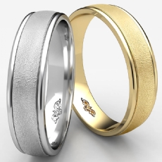 Round Edge Wire Brushed Finish Men's Wedding Band 14k Gold Yellow