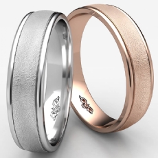 Round Edge Wire Brushed Finish Men's Wedding Band 14k Rose Gold