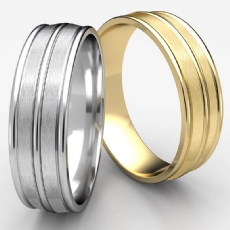 Unisex Satin Finished Carved Grooved White Gold Wedding Band