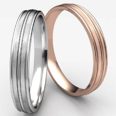 Satin Finished Grooved Unisex Carved Wedding Band 14k Rose Gold
