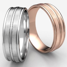 Satin Finished Center Grooved Unisex Wedding Band 14k Rose Gold