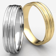 Satin Center Trim Round Edge Unisex White Gold Wedding Band