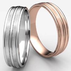 Satin Center Trim Round Edge Unisex 14k Rose Gold Wedding Band
