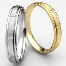 Unisex Satin Center Cut Round Edge Wedding Band White Gold