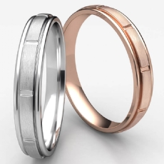 Unisex Satin Center Cut Round Edge Wedding Band 14k Rose Gold