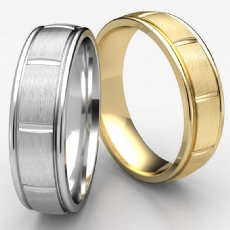 Satin Center Cut Round Edge Wedding Band Unisex White Gold