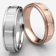 Satin Center Cut Round Edge Wedding Band Unisex 14k Rose Gold