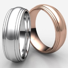 High Polish Double Round Edge Men's Wedding Band 14k Rose Gold