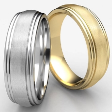 Satin Center Double Round Edge Men's Wedding Band White Gold