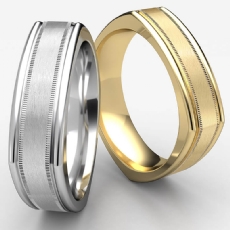 Four Sided Satin Finish Milgrain White Gold Wedding Band Men