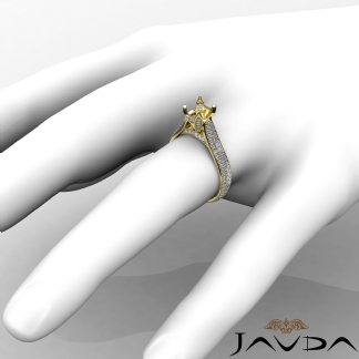 Halo Pave Setting Diamond Engagement Round Semi Mount Ring 14k Gold Yellow 1.45Ct