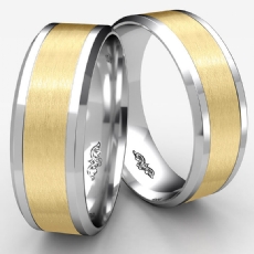 Satin Drop Beveled Edge Unisex Wedding Band Two Tone Gold