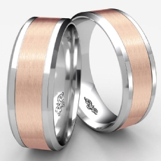 Drop Beveled Edge Satin Two Tone Gold Unisex Wedding Band